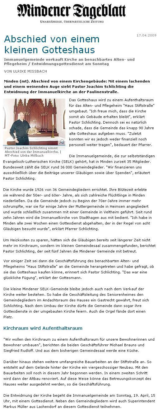 Vorbericht im Mindener Tageblatt